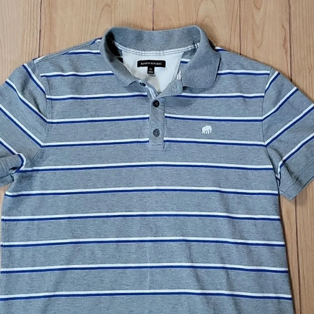BANANA REPUBLIC GRAY STRIPED COTTON POLO SHIRT